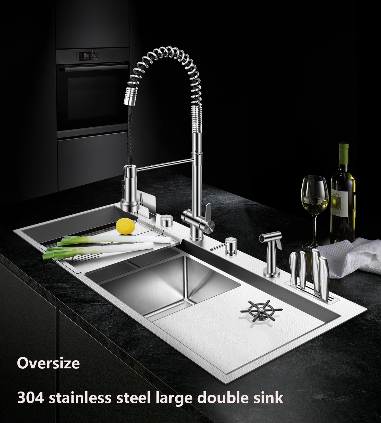 304 stainless steel kitchen sink, double sink, large size 1200x500x220mm MT-12050X ASRAS